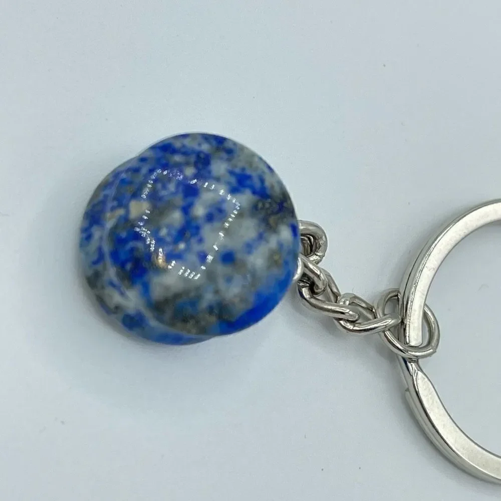 Lapis Lazuli yo-yo circle keychain key ring pendant chain NEW hand crafted seren